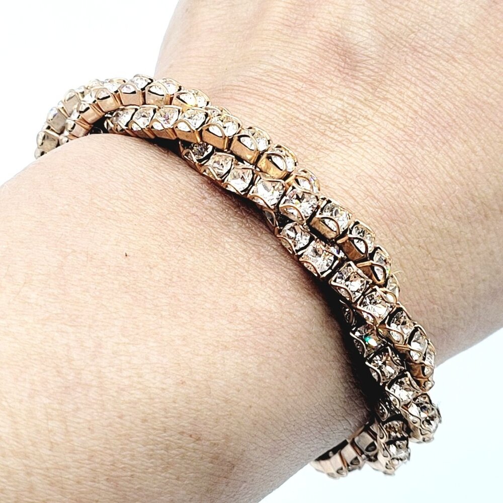 Rose Gold Twisted Rhinestone Stretch Bracelet Sparkly Bling